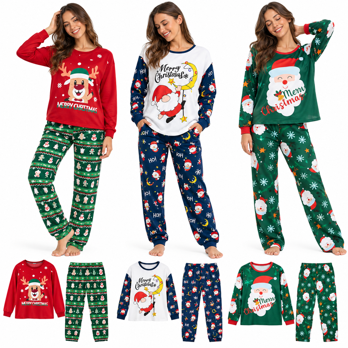 Pijama Duo Adulto Navideño Huiboya 9206A — Paquete de 6 piezas