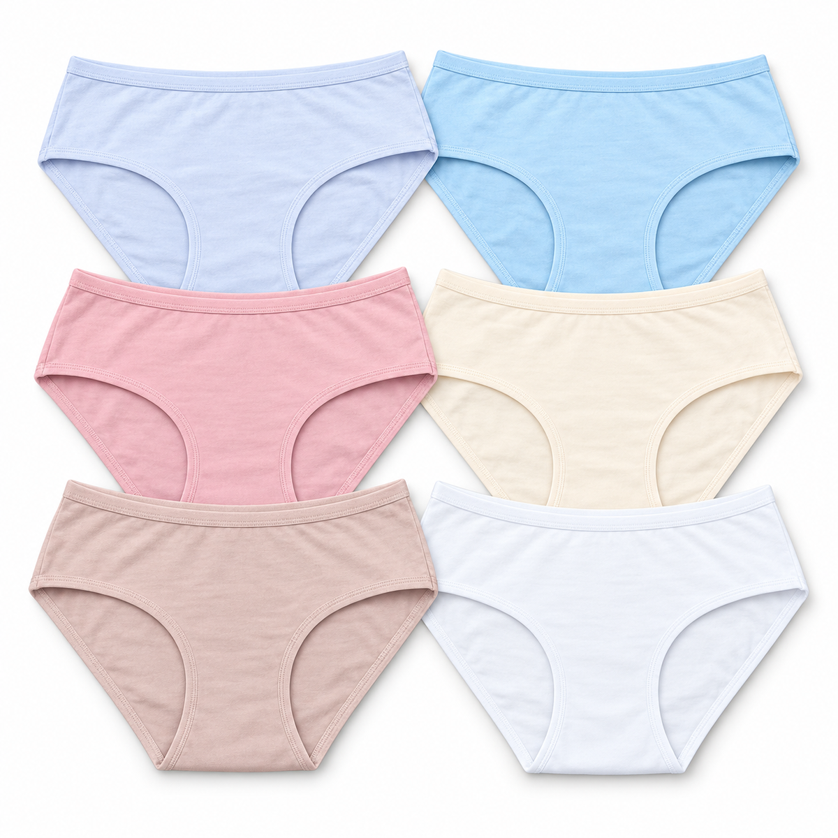 Pantaleta Algodon Juvenil A8129 — Paquete de 12 piezas surtido sobre fondo blanco