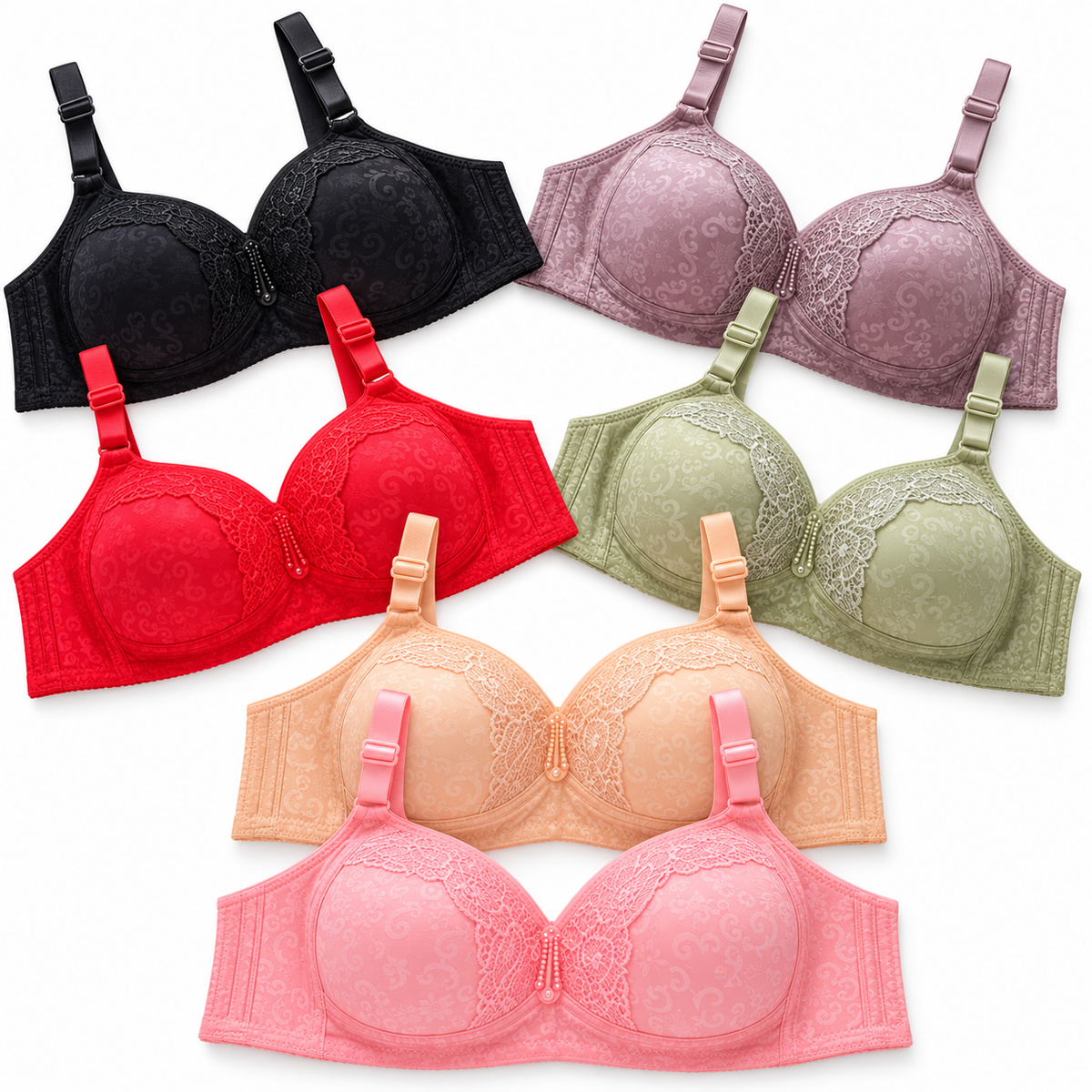 Brasier Coco Bra Sin Varilla C11 — Paquete de 24 piezas surtido sobre fondo blanco