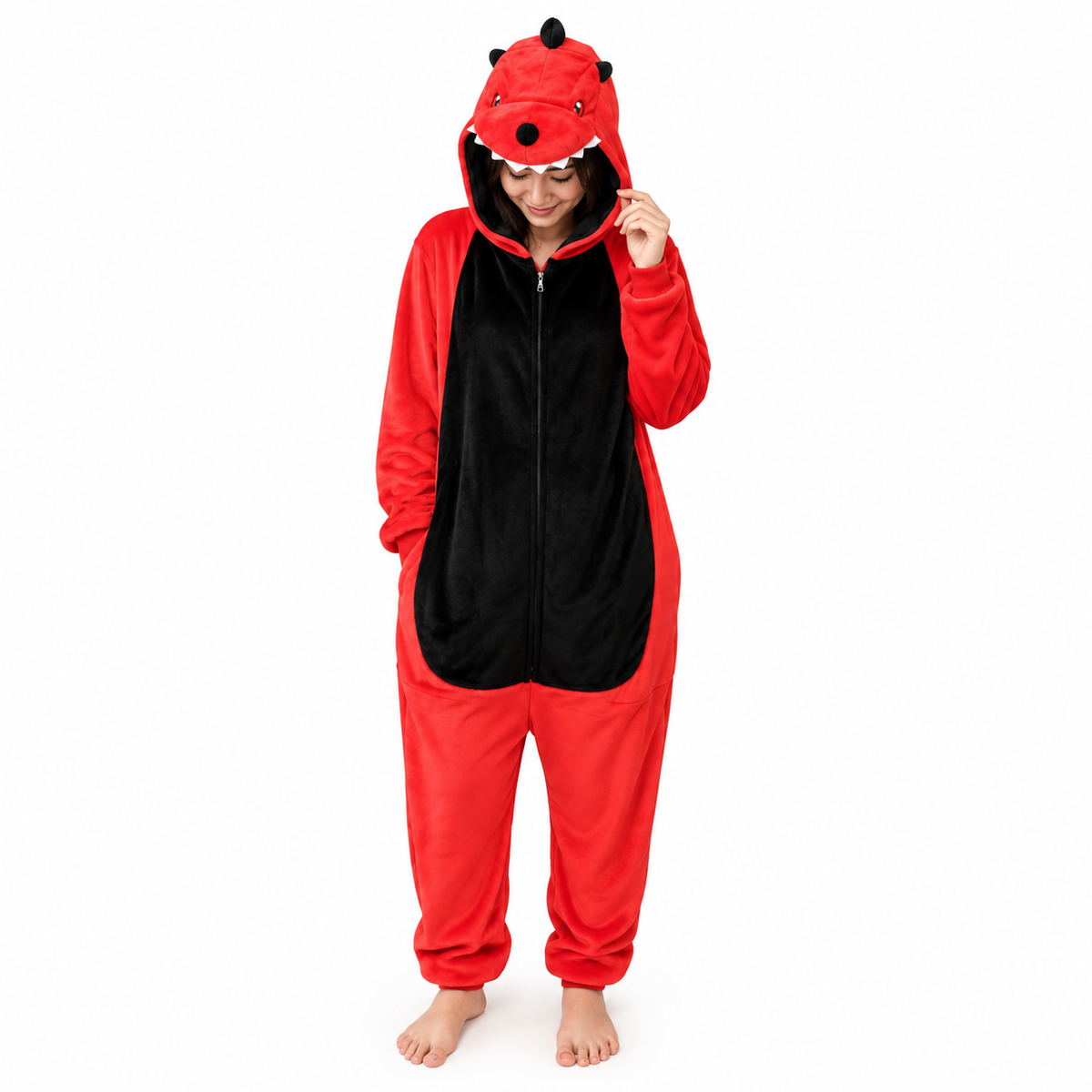 Mameluco Adulto Dino Rojo M024 — Paquete de 4 piezas surtido sobre fondo blanco