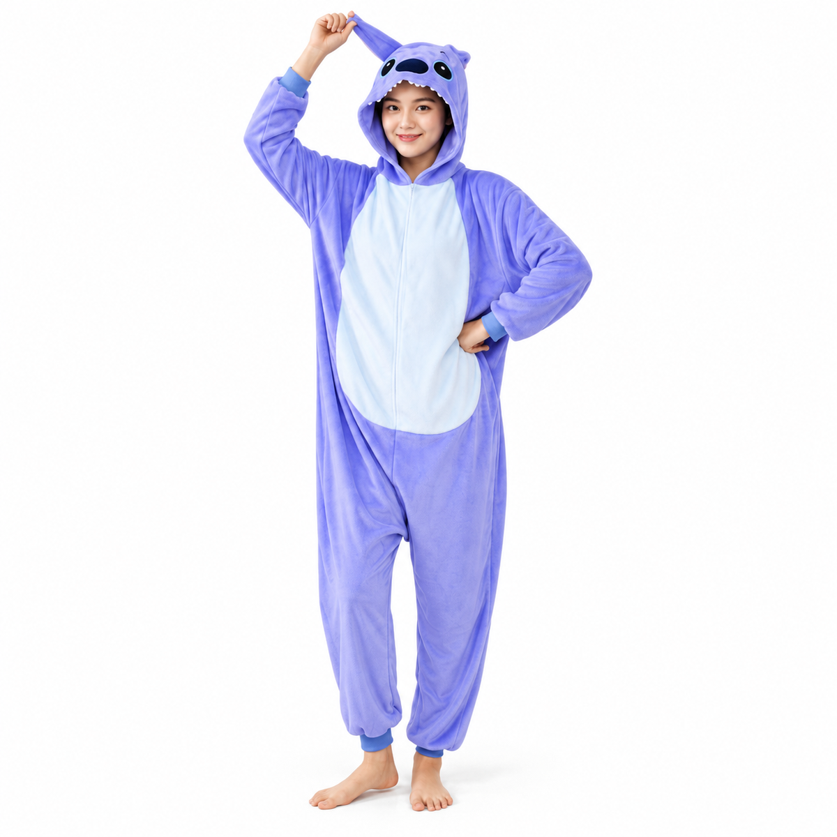 Mameluco Adulto Stich Azul M02 — Paquete de 4 piezas surtido sobre fondo blanco