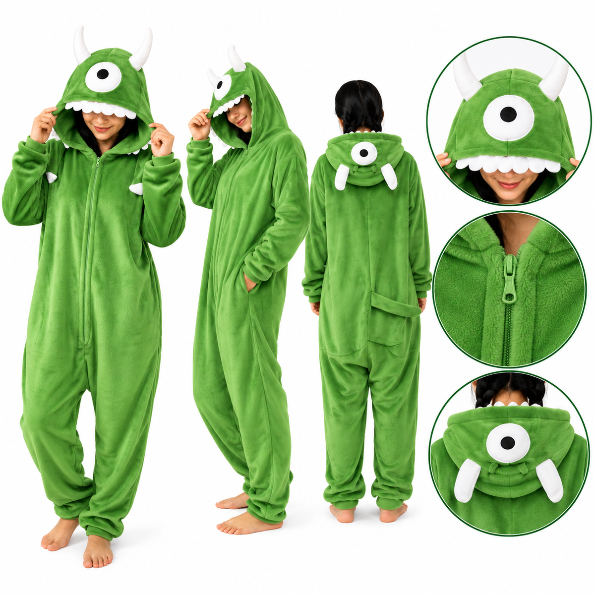 Mameluco adulto M038 verde con capucha de monstruo