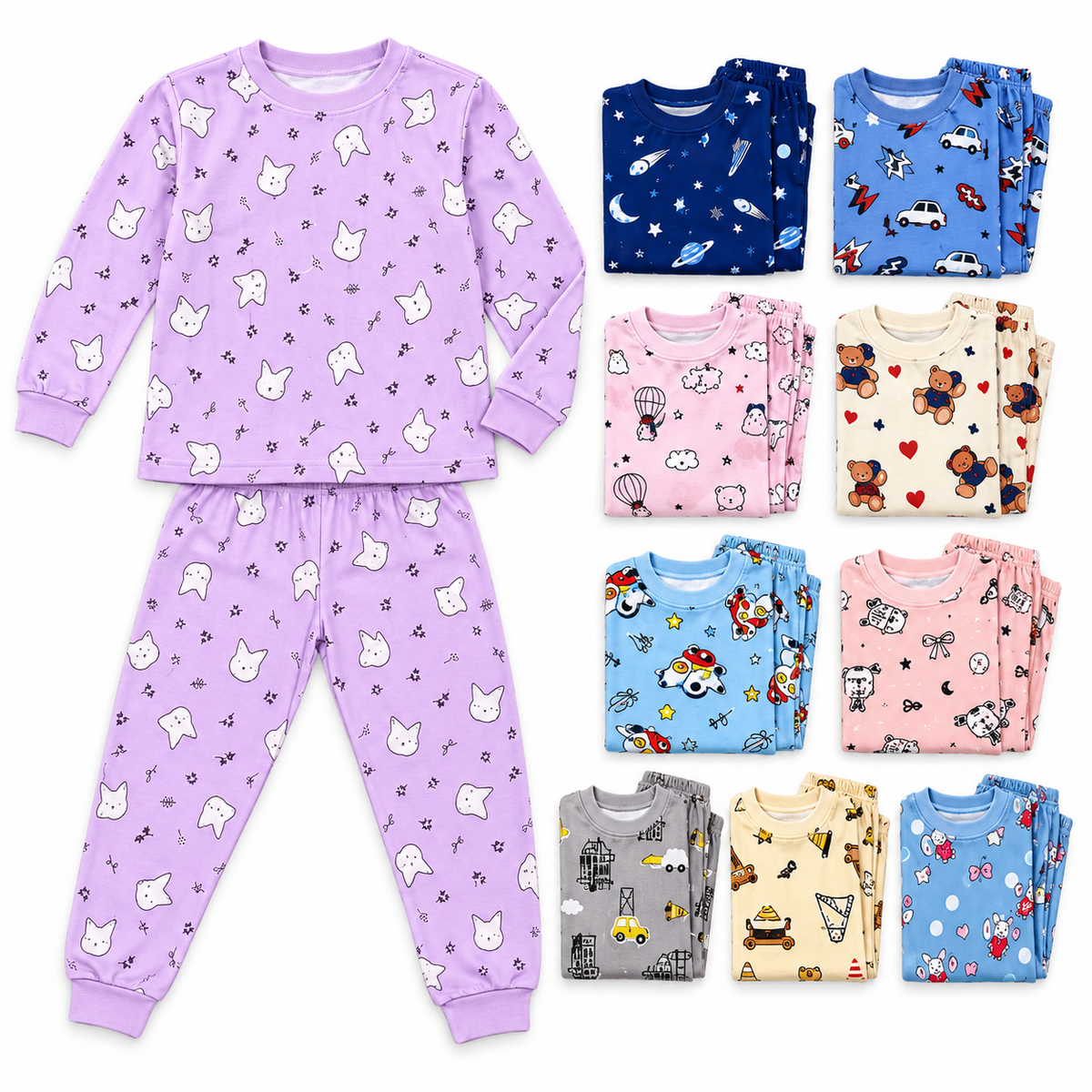 Pijama De Niños Estampada MKID100 — Paquete de 10 piezas