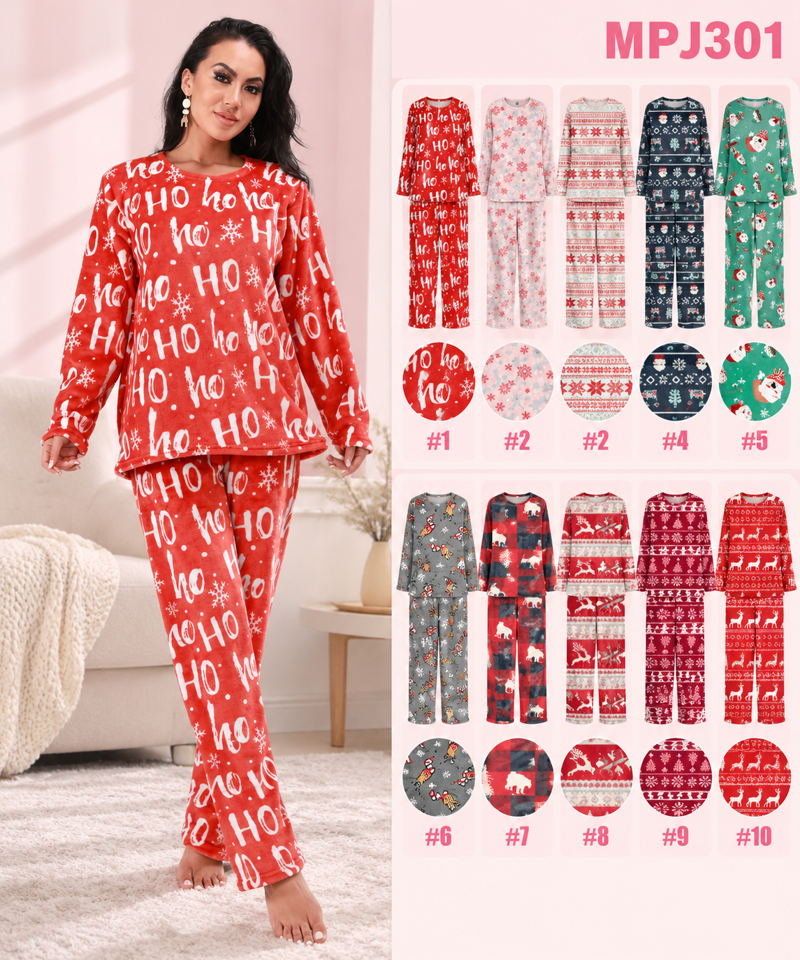 Pijama Navideña Adulto MPJ301 M+M — Paquete de 10 piezas