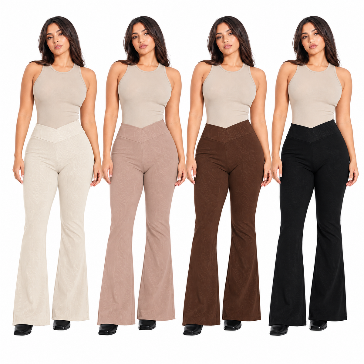 Pantalón Just-Play S-708 en blanco marfil, caqui, café y negro