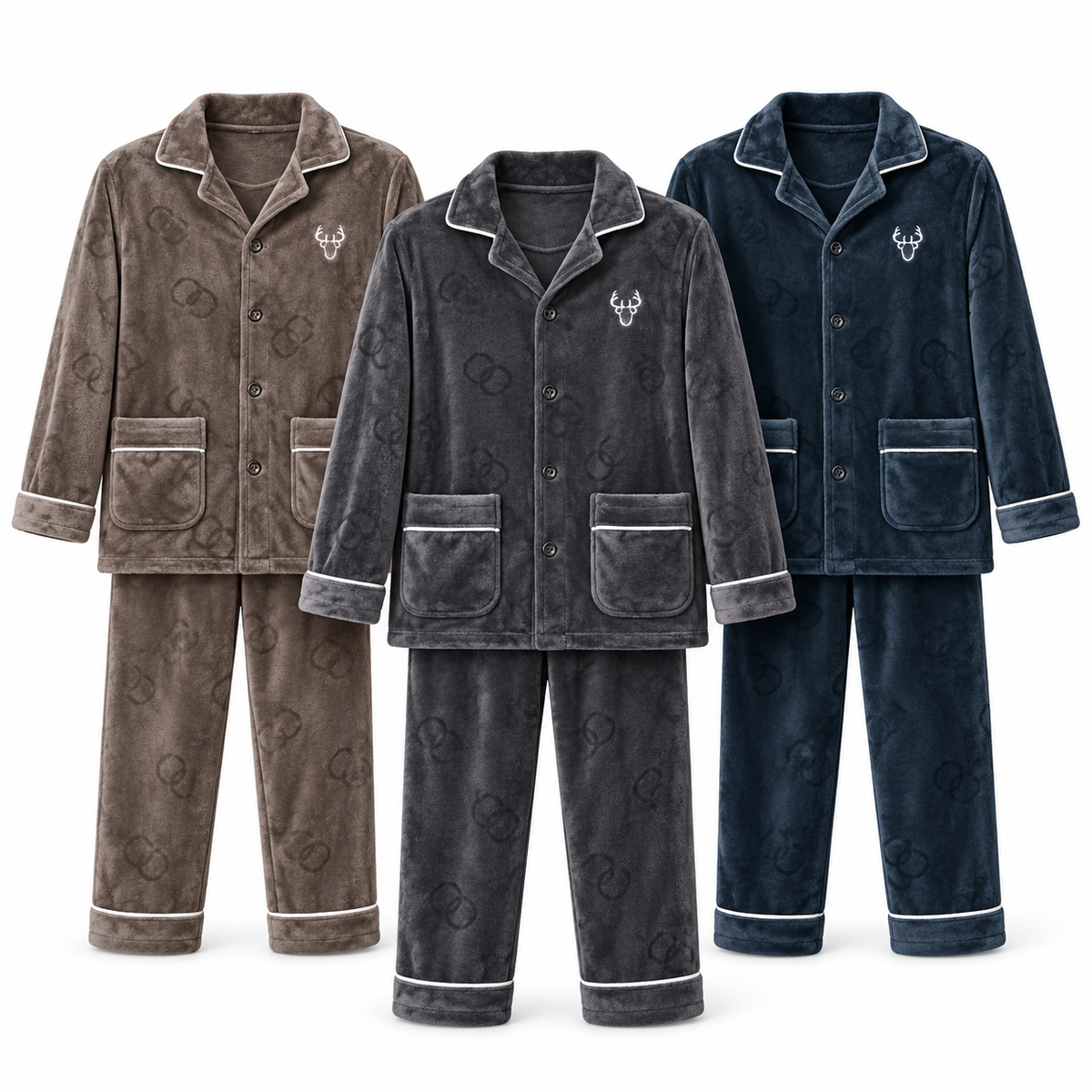 Pijama De Caballer Botones #W-9184 — Paquete de 12 piezas surtido sobre fondo blanco