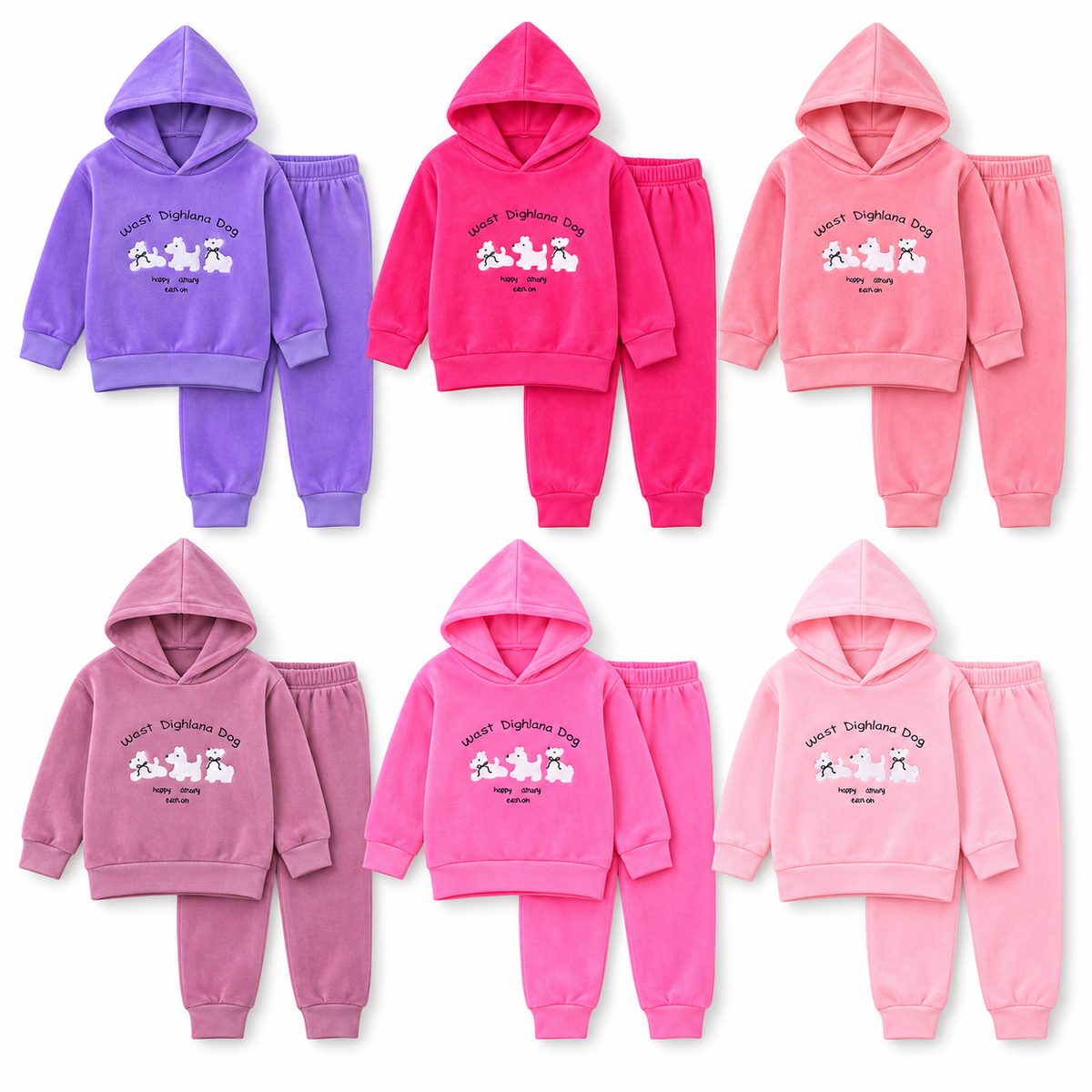 Conjunto De Niña Perrito Bordado Othis ZHF4470 — Paquete de 18 piezas